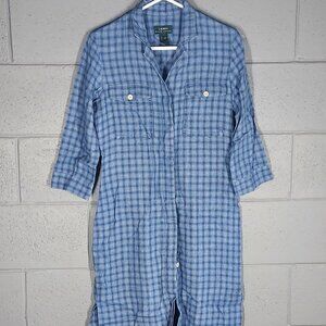Lauren Ralph Lauren Blue Plaid Linen Shirt Dress - Small